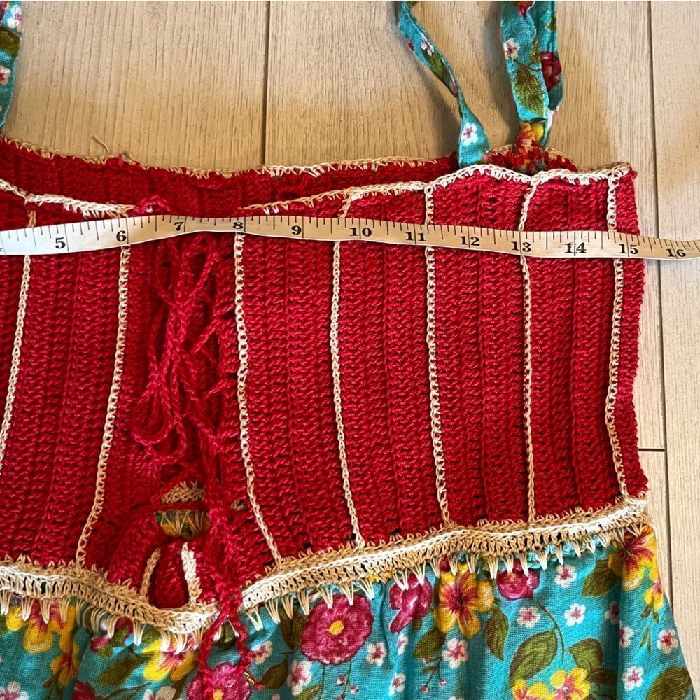 70s vintage crochet lace up dress floral tiered skirt - Picture 9 of 10
